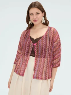 Kimono corto a righe effetto crochet