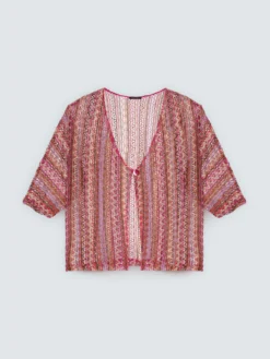 Kimono corto a righe effetto crochet