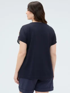 Maglia bimaterica con stampa floreale