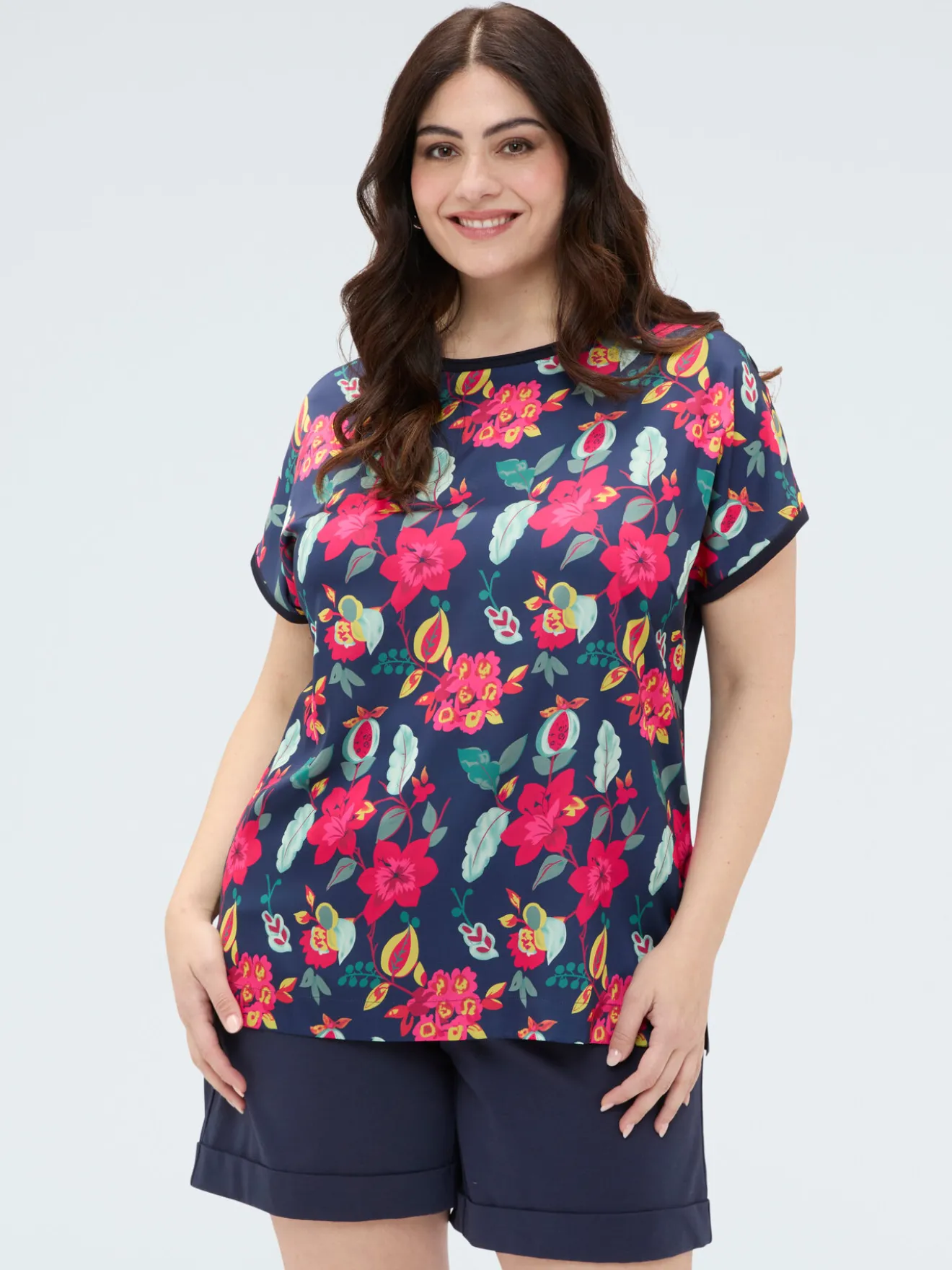 Maglia bimaterica con stampa floreale