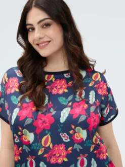 Maglia bimaterica con stampa floreale