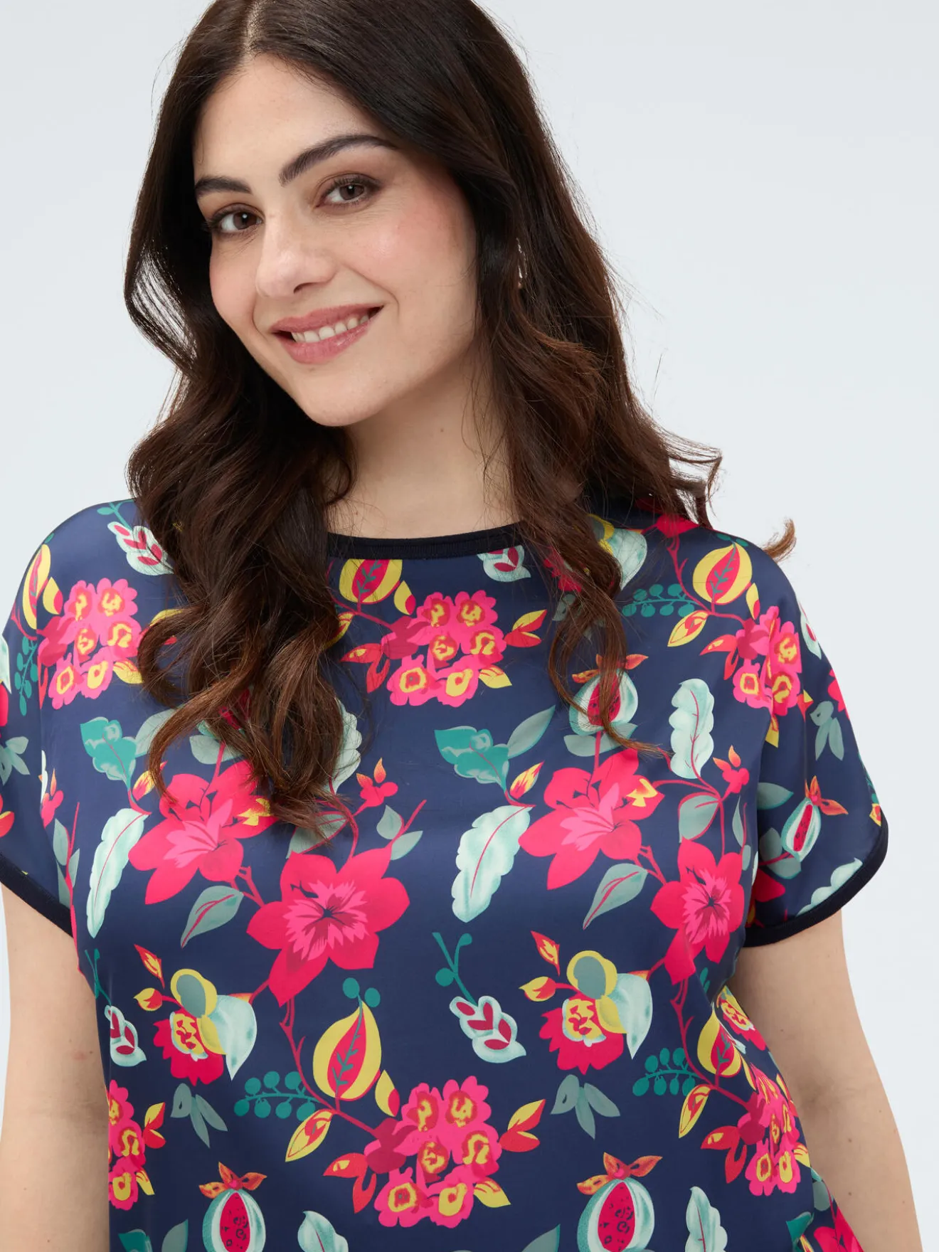 Maglia bimaterica con stampa floreale