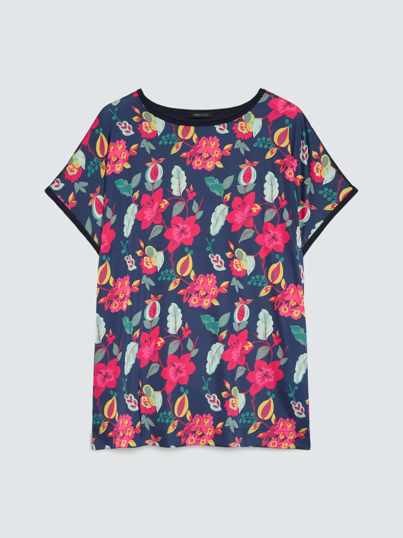 Maglia bimaterica con stampa floreale