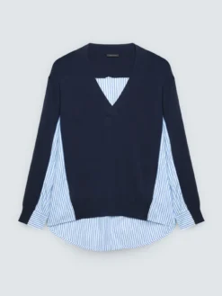 Maglia scollo a V con inserti a righe