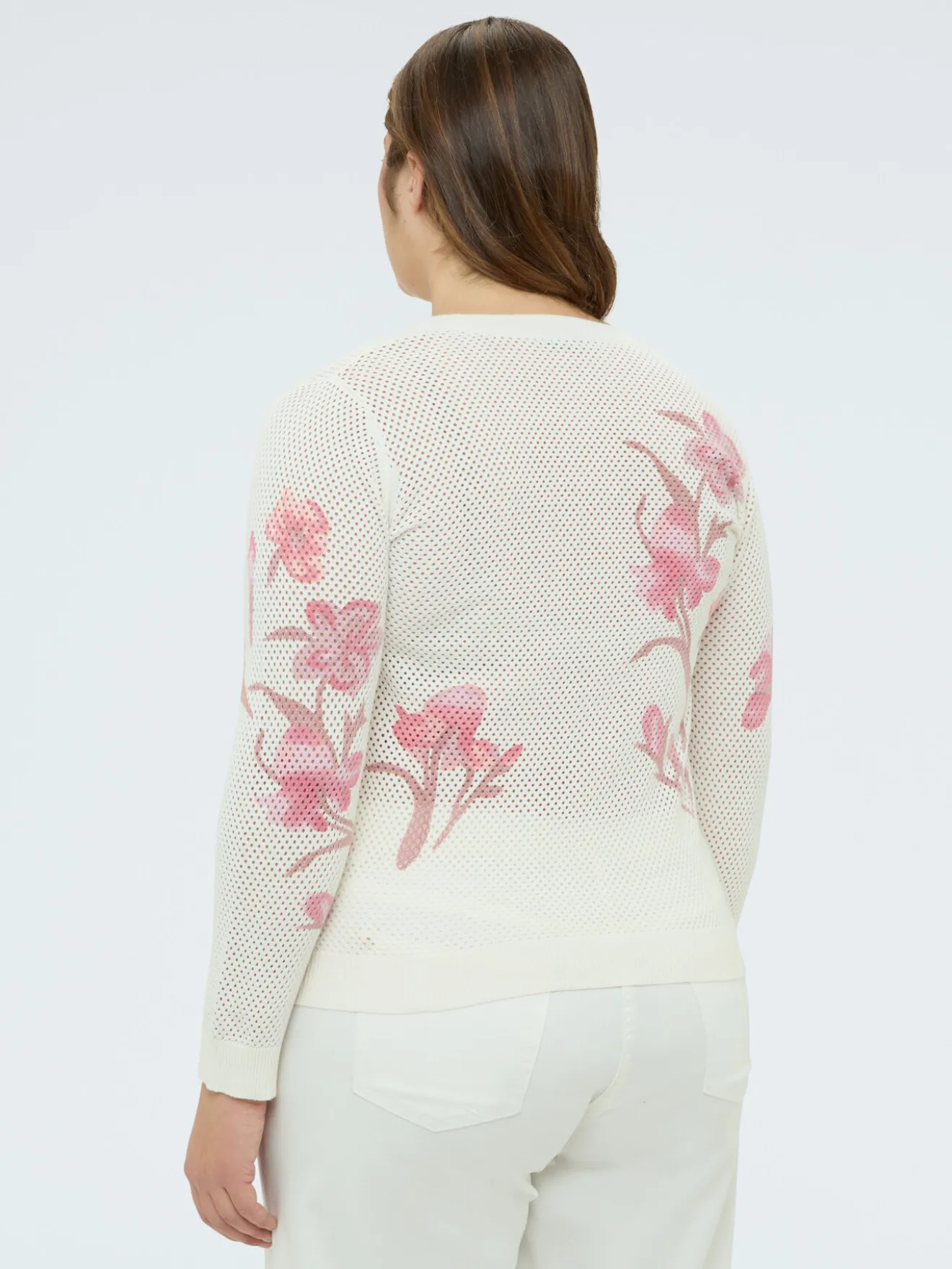 Maglia traforata con stampa floreale
