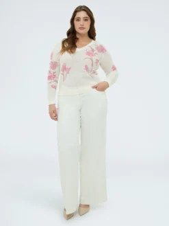 Maglia traforata con stampa floreale