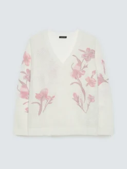 Maglia traforata con stampa floreale