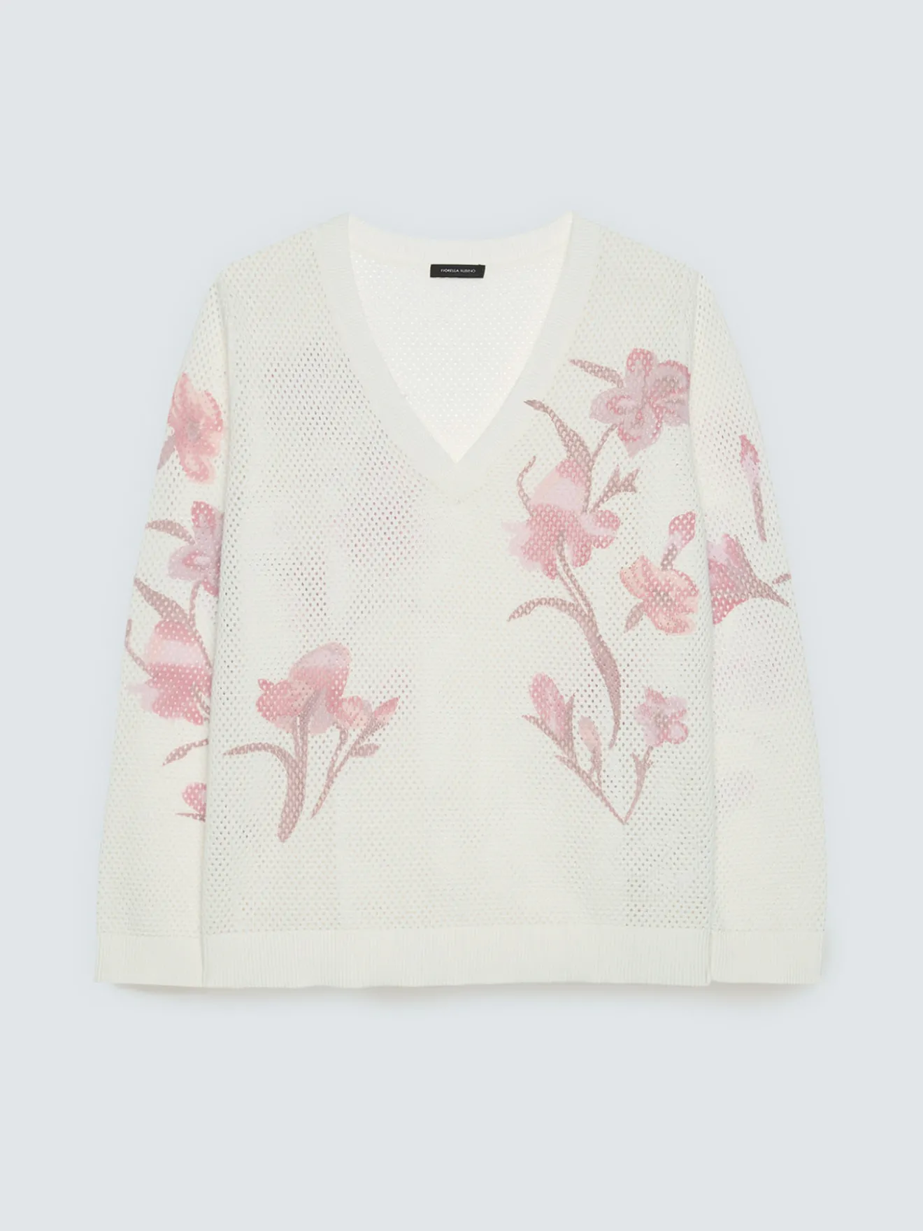 Maglia traforata con stampa floreale
