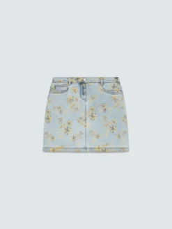 Minigonna in denim con stampa floreale