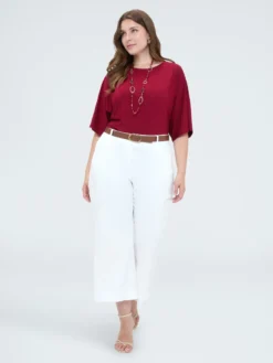 Pantaloni cropped con ricami e cintura