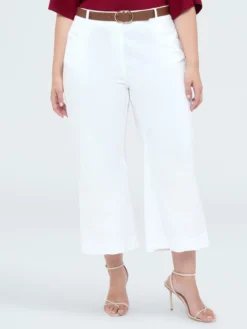 Pantaloni cropped con ricami e cintura