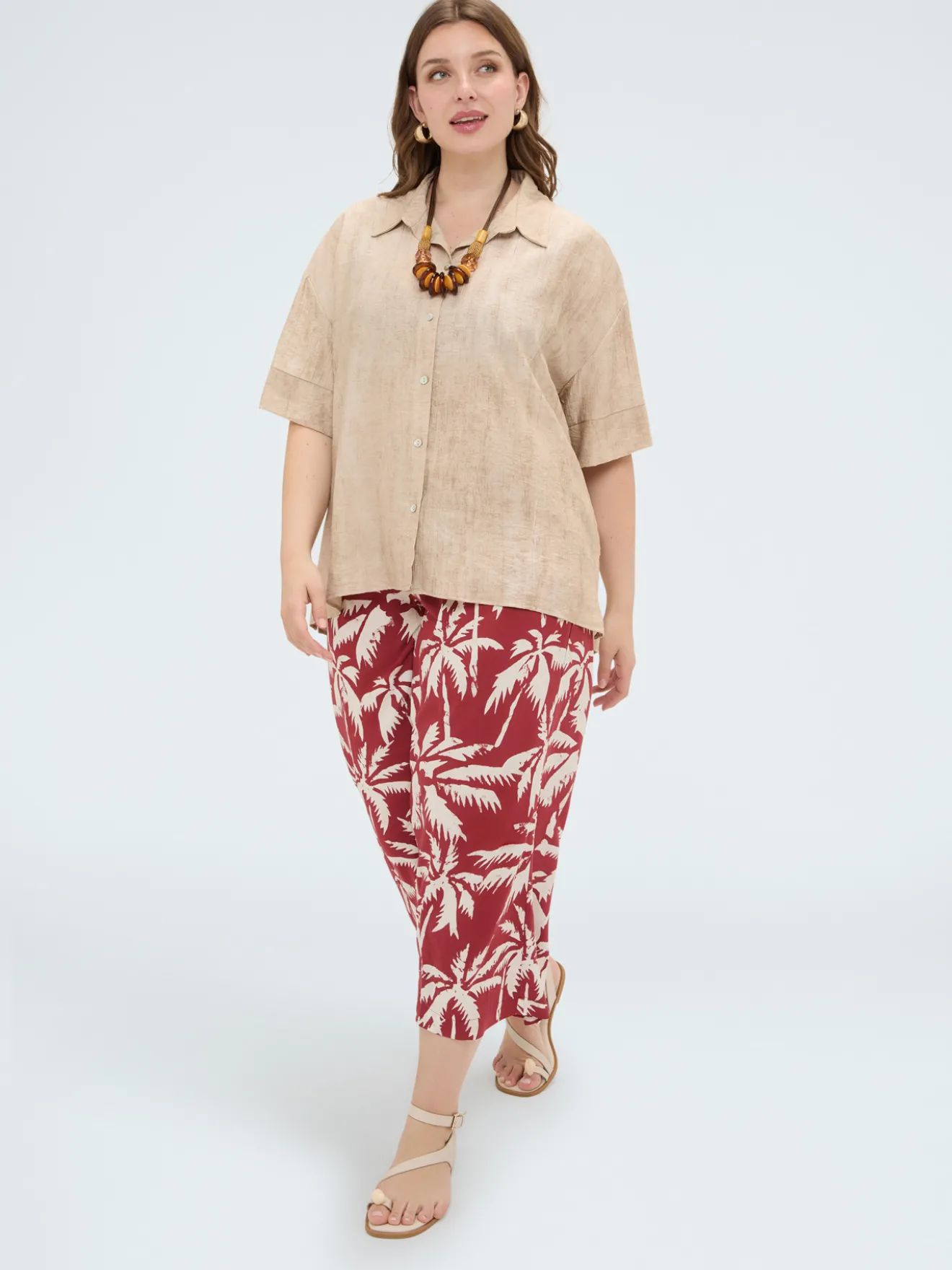 Pantaloni cropped in viscosa con stampa