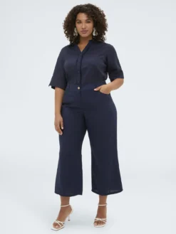 Pantaloni in misto lino e viscosa