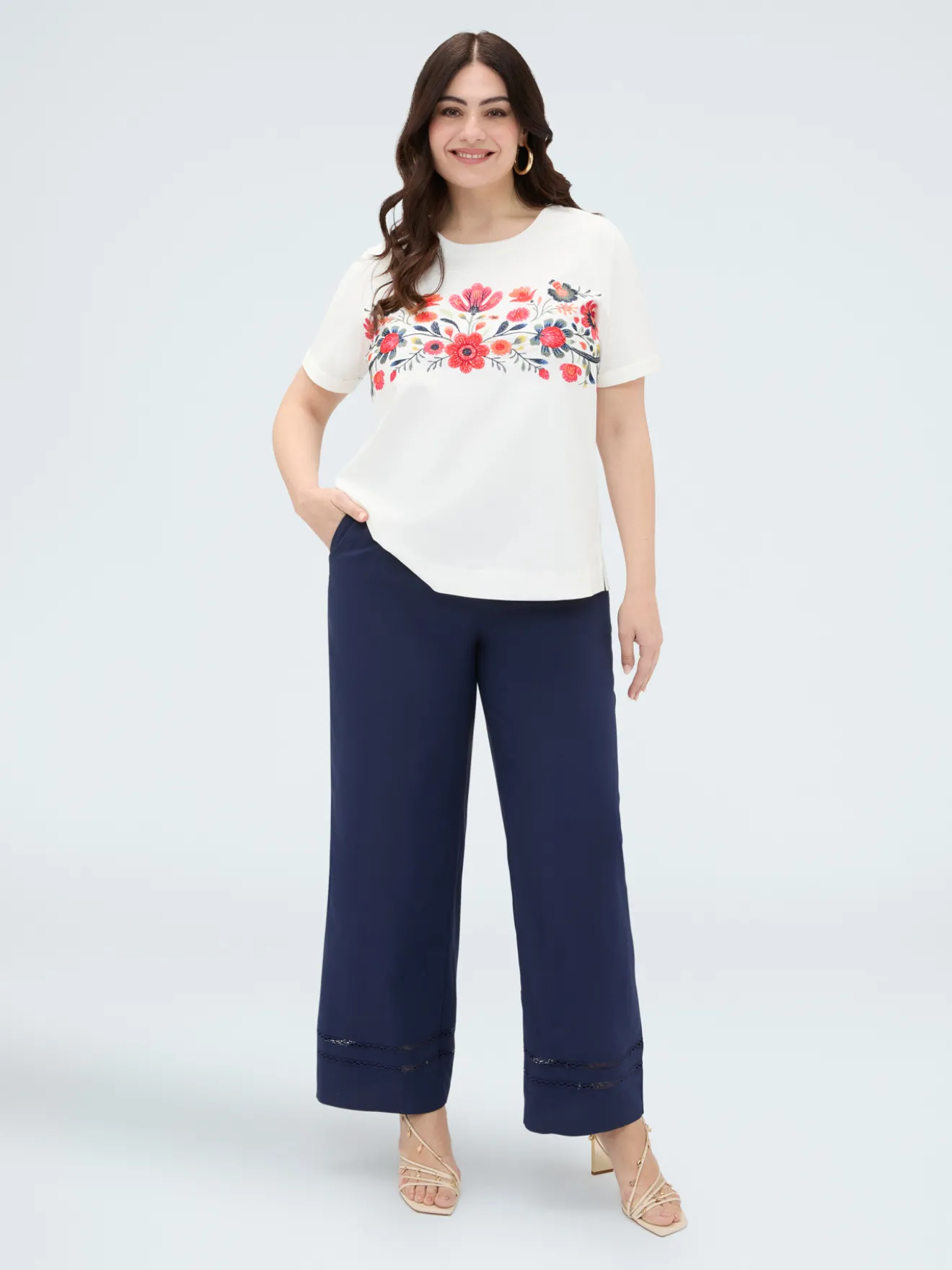 Pantaloni Wide Leg con dettaglio ajour