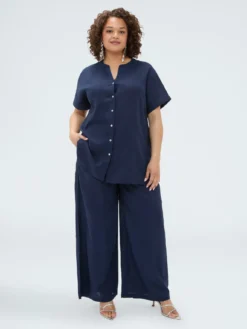 Pantaloni Wide Leg in misto lino