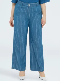 Pantaloni Wide Leg in tencel con gessatura in lurex