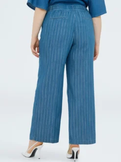 Pantaloni Wide Leg in tencel con gessatura in lurex