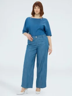 Pantaloni Wide Leg in tencel con gessatura in lurex