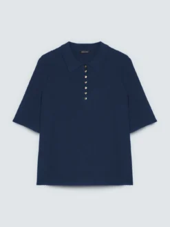 Polo in maglia a costine con bottoni decorativi