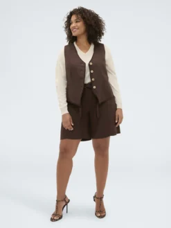 Shorts in misto lino viscosa con cintura