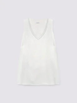 Top bimaterico con scollo a V