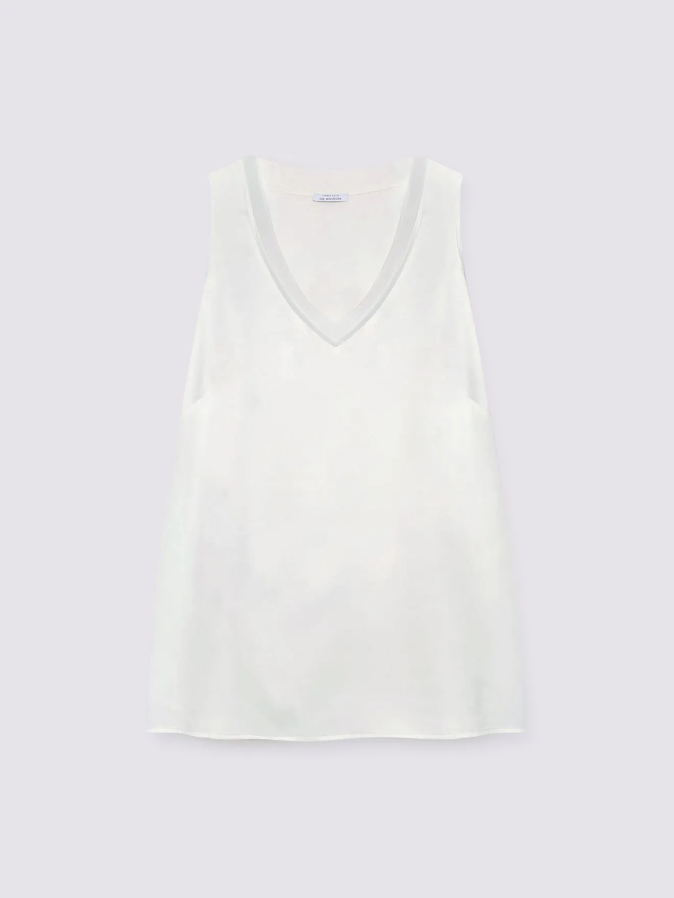 Top bimaterico con scollo a V