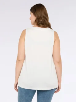 Top bimaterico con scollo a V
