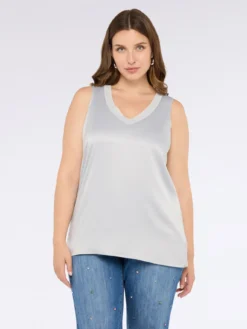 Top bimaterico con scollo a V