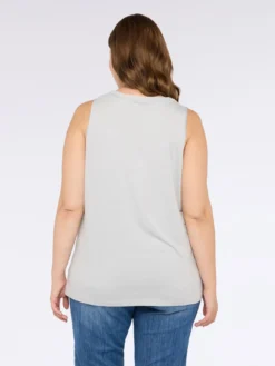 Top bimaterico con scollo a V