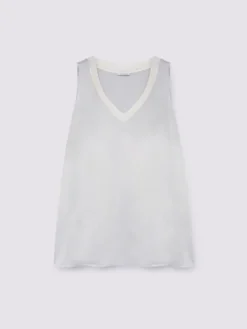 Top bimaterico con scollo a V