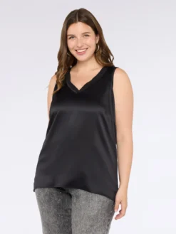 Top bimaterico con scollo a V