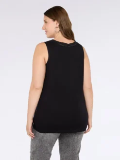 Top bimaterico con scollo a V