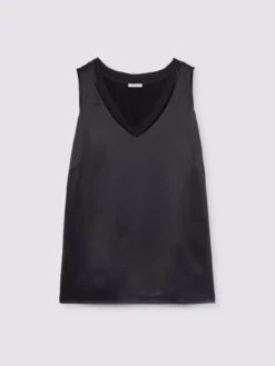Top bimaterico con scollo a V