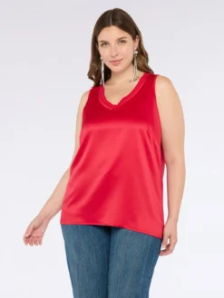 Top bimaterico con scollo a V