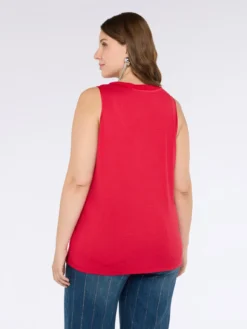 Top bimaterico con scollo a V