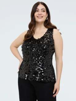 Top con paillettes e scollo a V