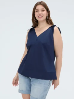 Top in cotone con nodi a fiocco sulle spalle