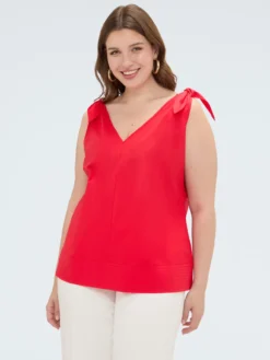 Top in cotone con nodi a fiocco sulle spalle