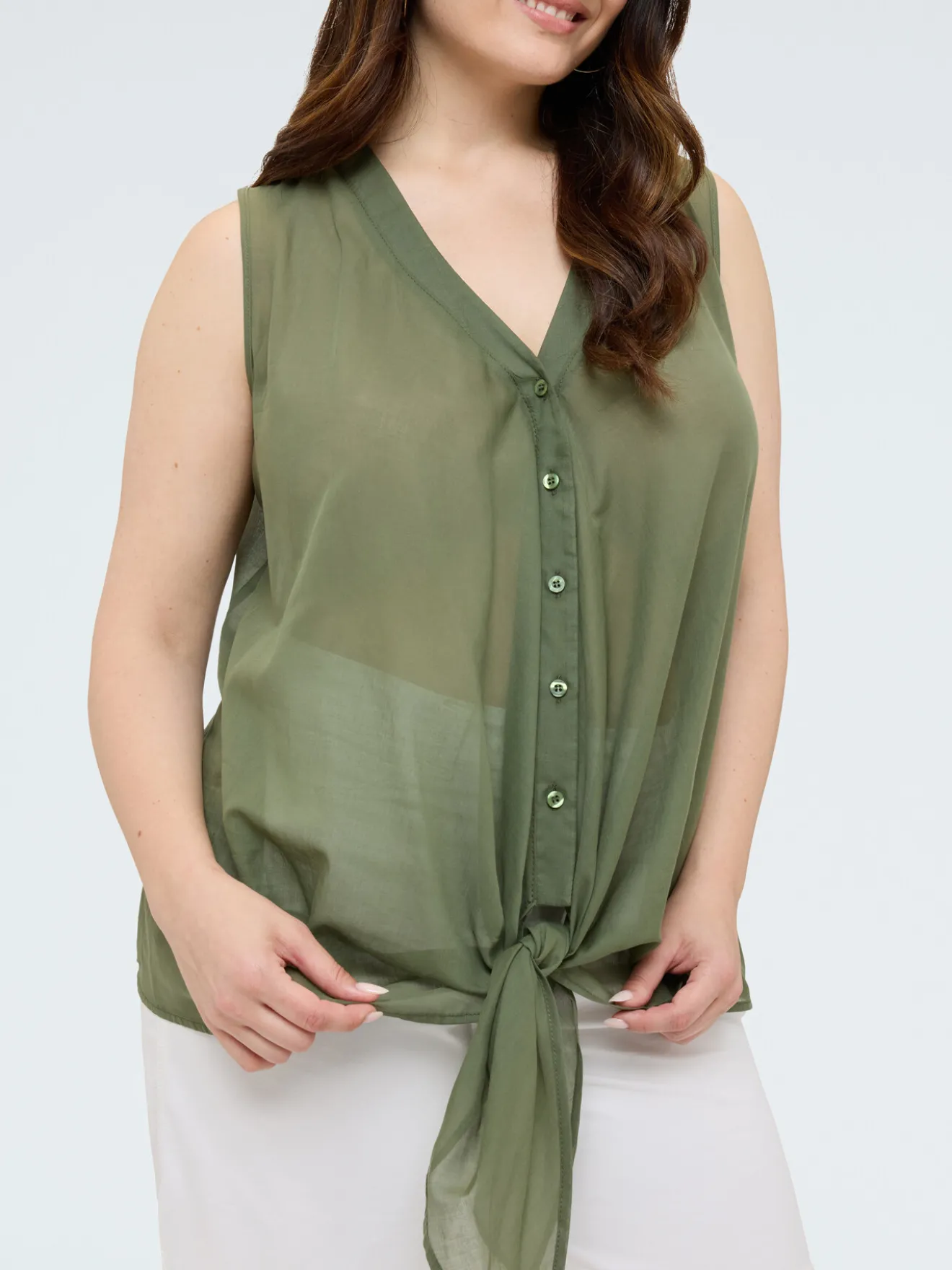 Top in cotone con nodo frontale