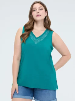 Top in cotone con strass