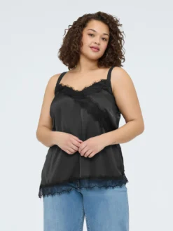 Top in raso con dettagli in pizzo