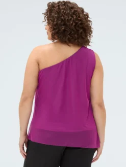 Top monospalla in tulle con drappeggio