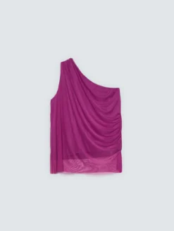 Top monospalla in tulle con drappeggio