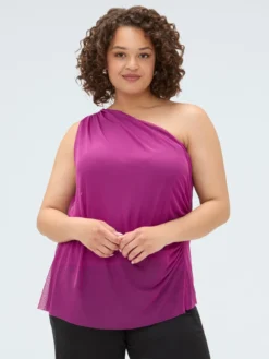 Top monospalla in tulle con drappeggio