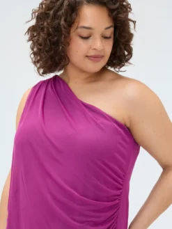 Top monospalla in tulle con drappeggio