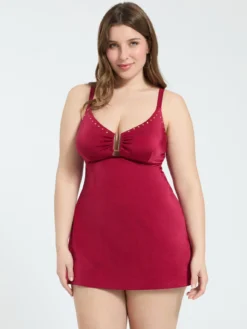 Top Tankini con motivo dorato e cut out