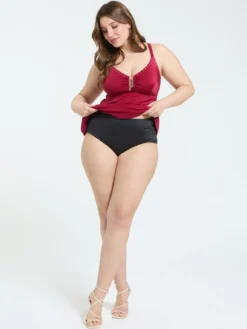 Top Tankini con motivo dorato e cut out