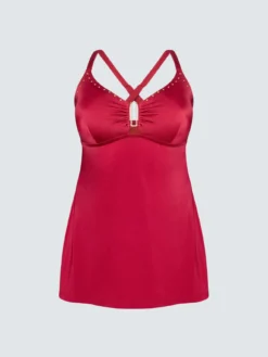 Top Tankini con motivo dorato e cut out