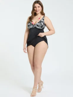 Top Tankini con stampa tropicale