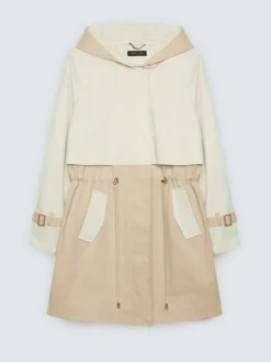 Trench bicolore con cappuccio